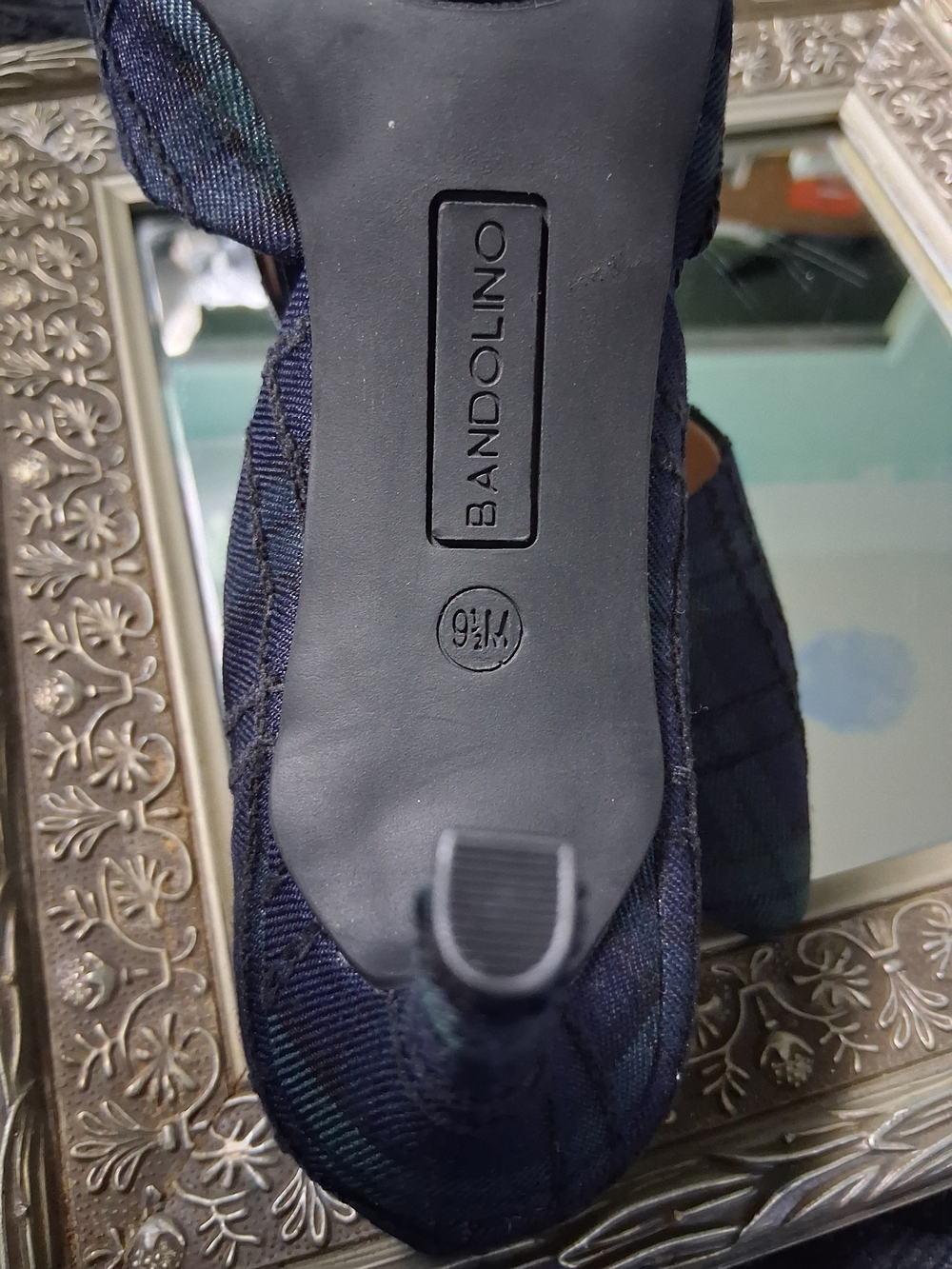 Bandolino Navy and Dark Green Plaid Pointed D'Orsay Flats - Picture 4 of 5
